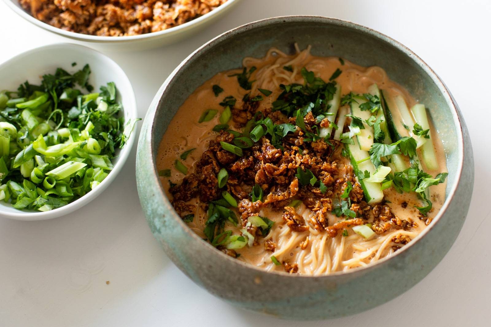 Miso-Peanut Ramen Bowl with Soft-Boiled Egg and Greens