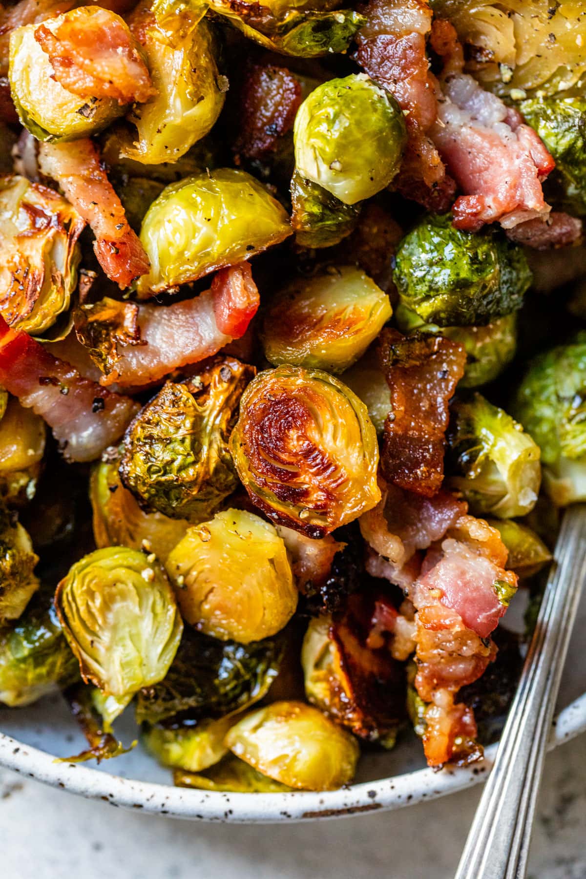 Bourbon-Maple Glazed Brussels Sprouts with Crispy Bacon