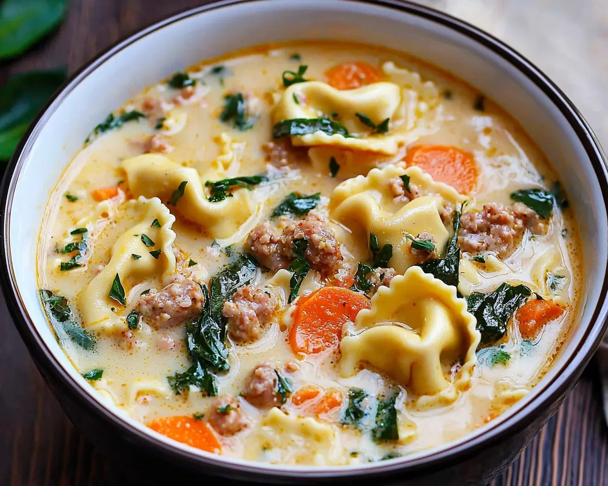 Tortellini Sausage Soup with Spinach