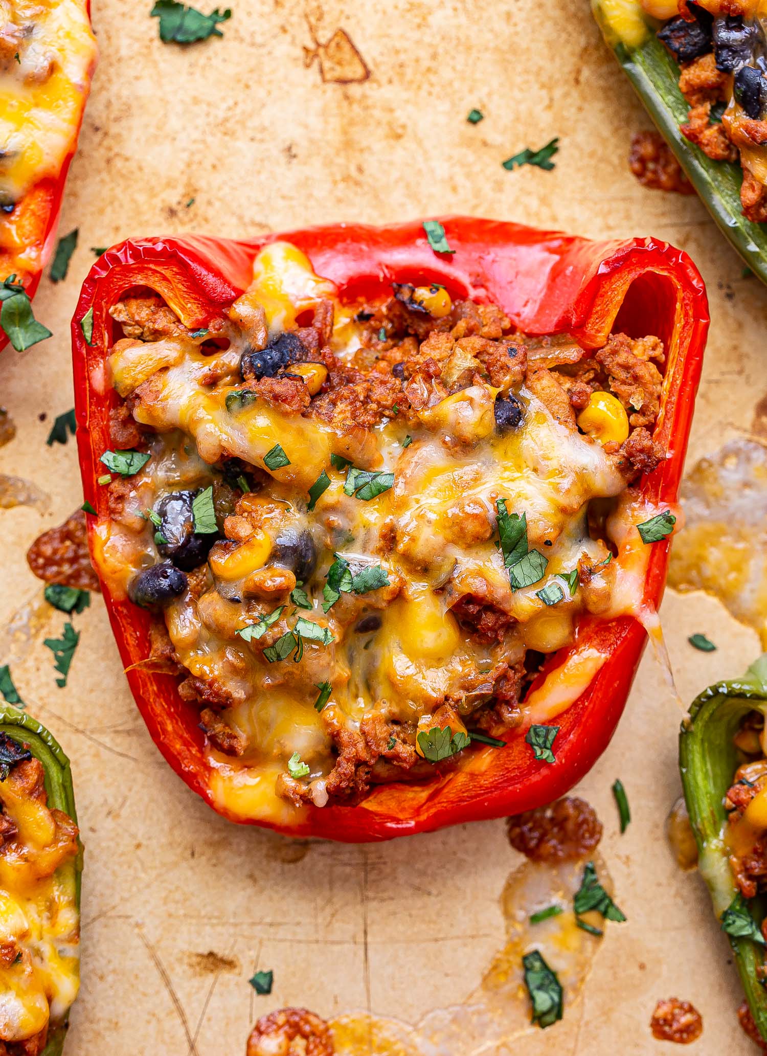 Taco-Stuffed Bell Peppers with Black Beans and Cheddar