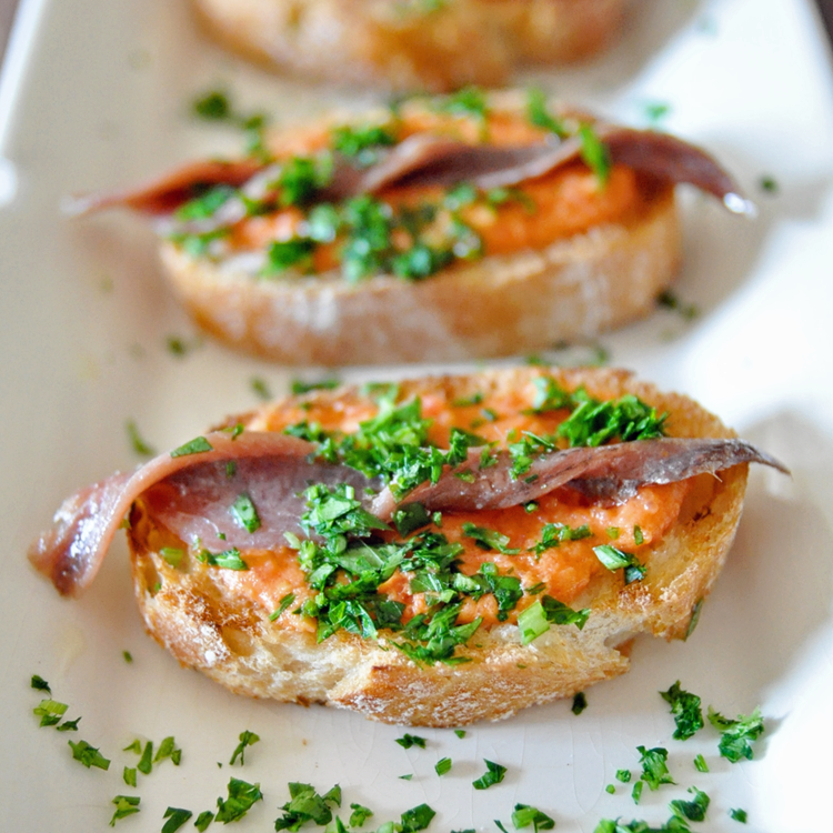 Catalan Tomato and Anchovy Tapas with Rustic Bread