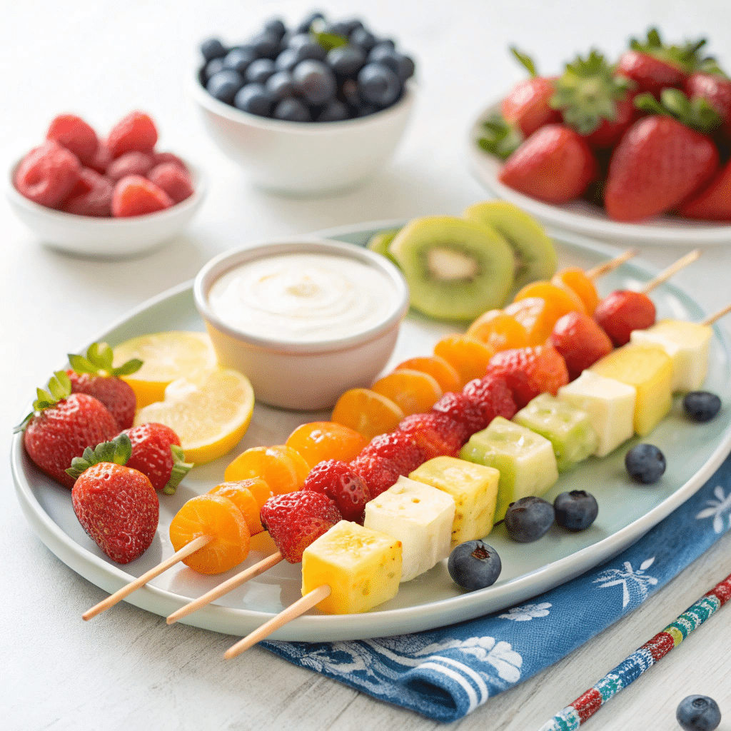 Fresh Hotel Themed Fruit Skewers with Yogurt Dip