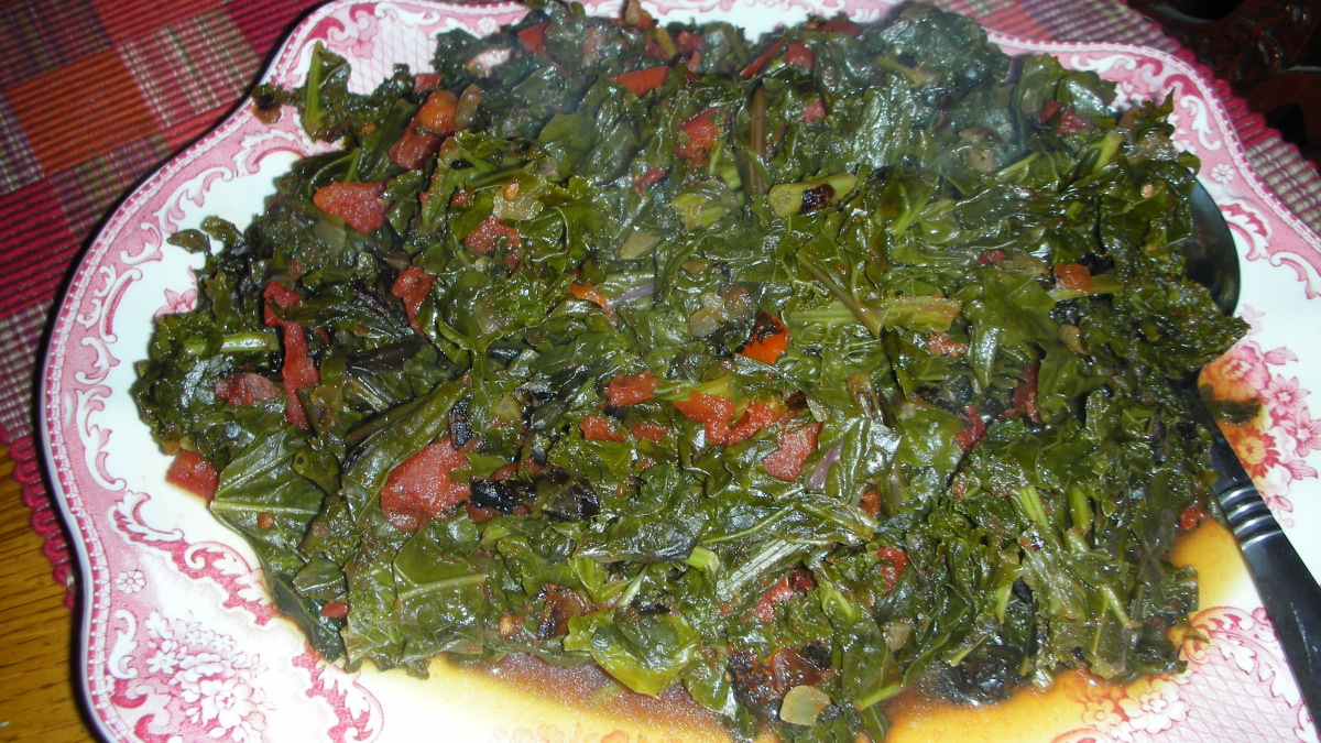 Simmered Sukuma Wiki with Tomatoes and Onions