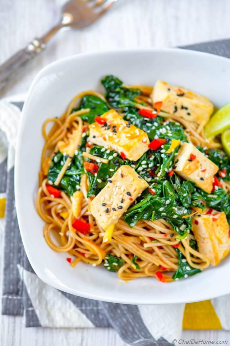 Stir-Fried Soba Noodles with Shiitake and Spinach