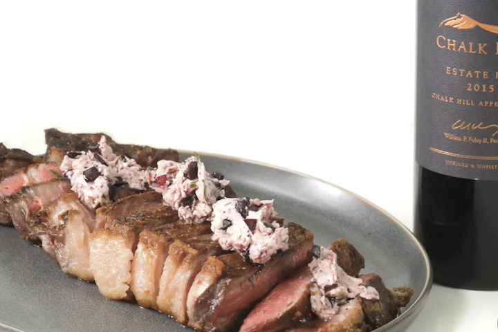 Pan-Seared Ribeye with Red Wine Shallot Reduction