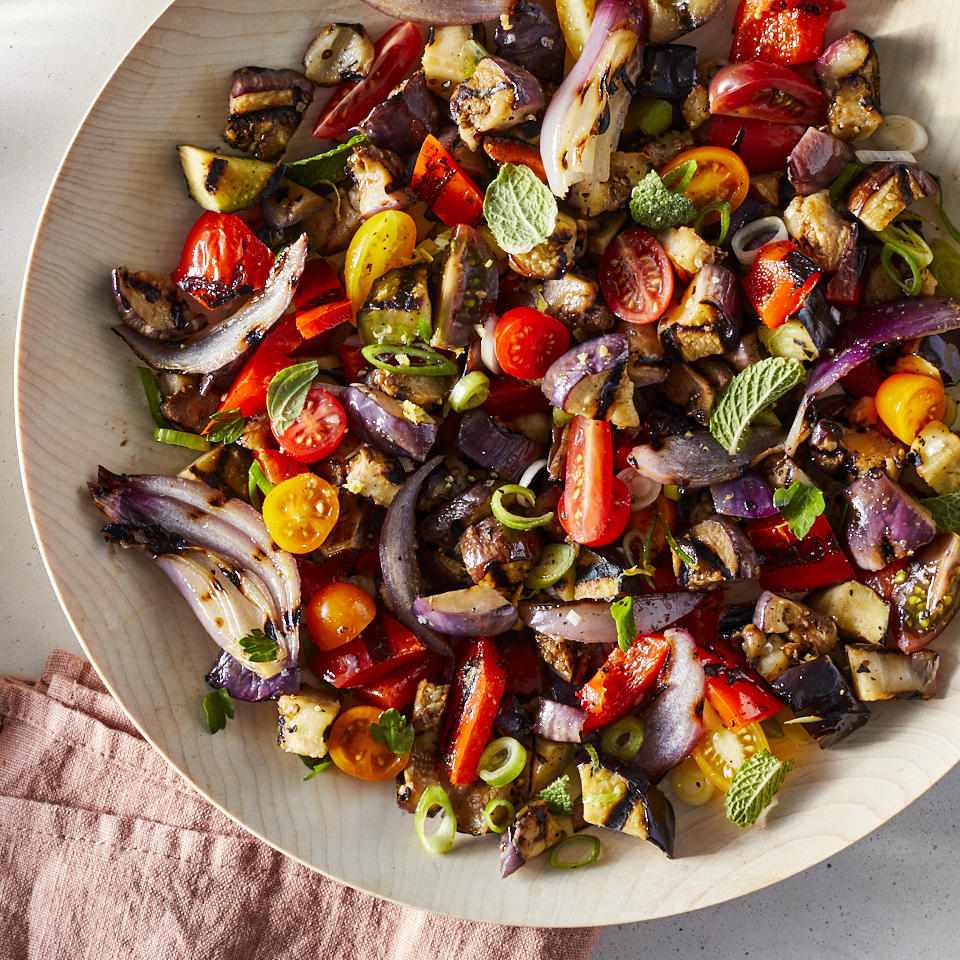 Grilled Eggplant and Herb Salad with Walnut Dressing