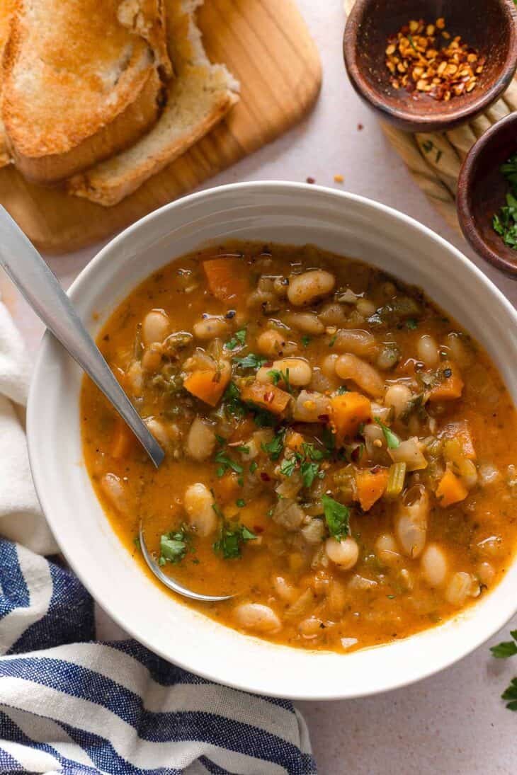 Slow-Simmered Fasolada Greek Bean Soup with Carrots and Celery