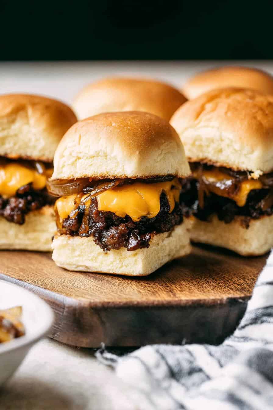 Grilled Burger Sliders with Beer-Infused Caramelized Onions