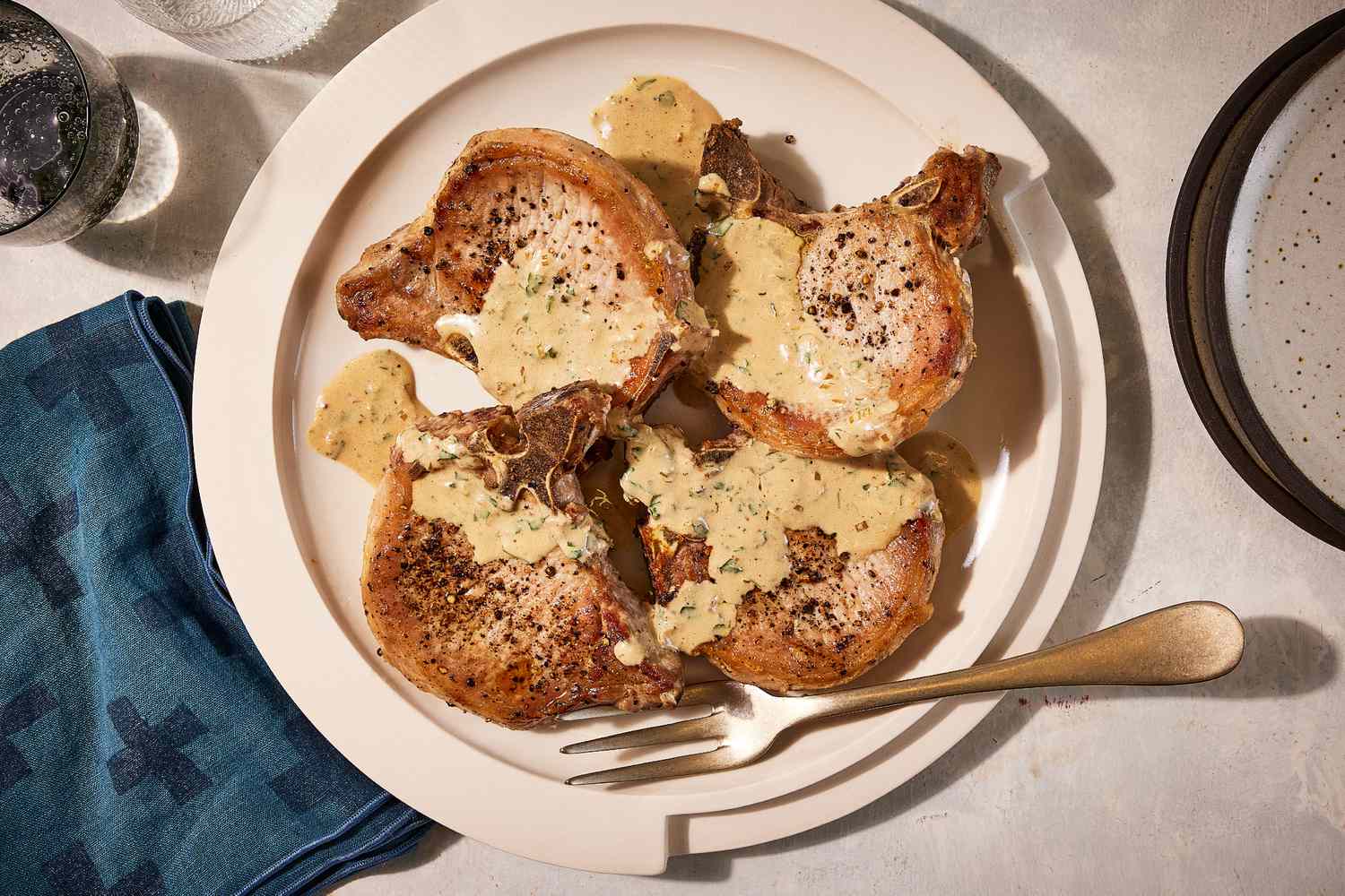 Pan-Roasted Bassett Creek Pork Chops with Mustard Cream Sauce