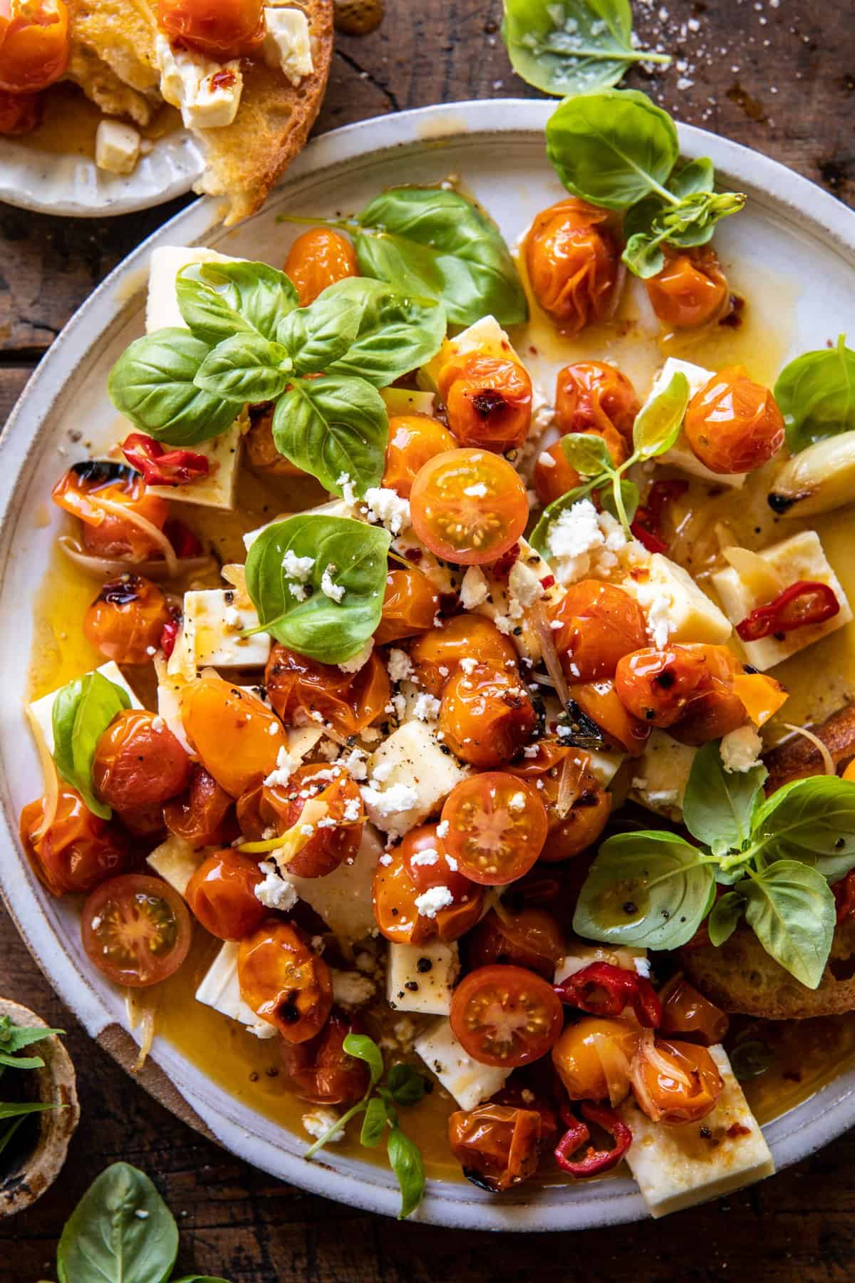 Charred Tomato and Feta Salad with Basil Vinaigrette