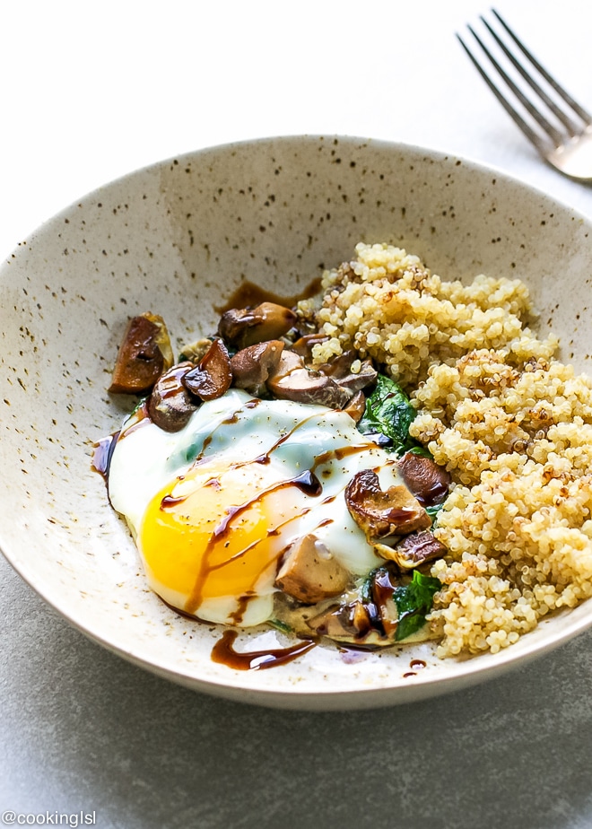 Sautéed Spinach and Mushroom Quinoa Bowl