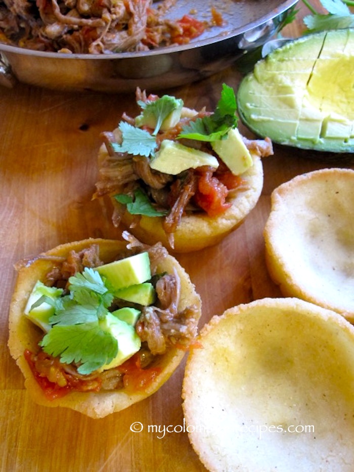 Arepa Cornmeal Cakes with Shredded Beef and Avocado Salsa