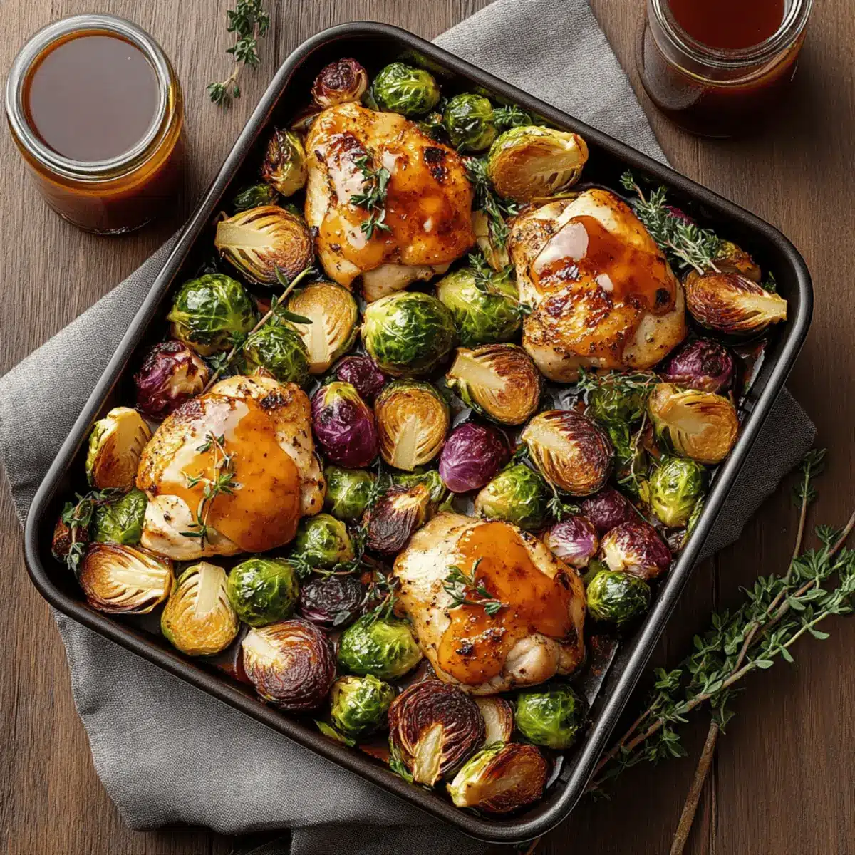 Pan-Seared Chicken with Maple-Dijon Glaze and Roasted Brussels Sprouts