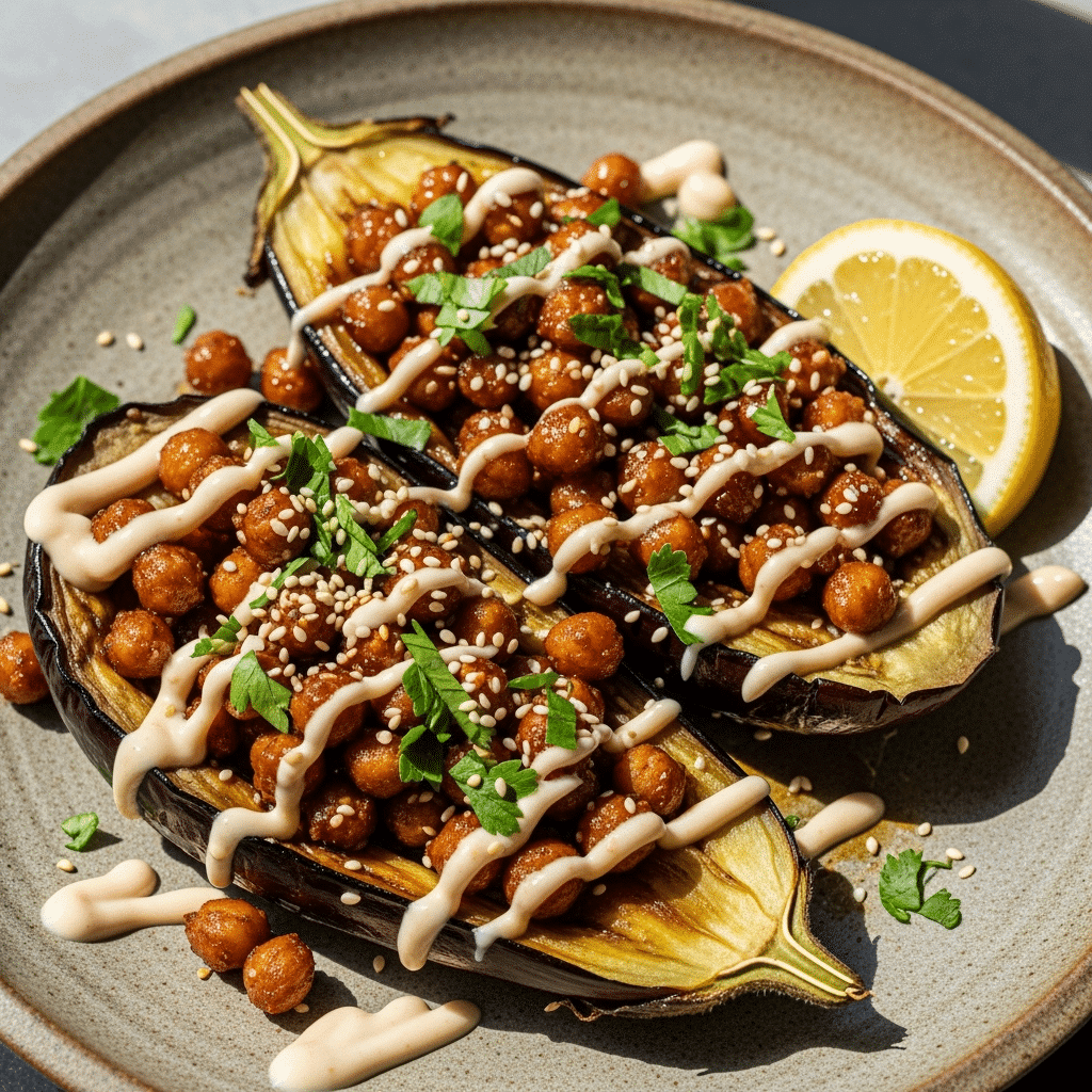 Sheet Pan Roasted Miso-Glazed Eggplant with Chickpeas
