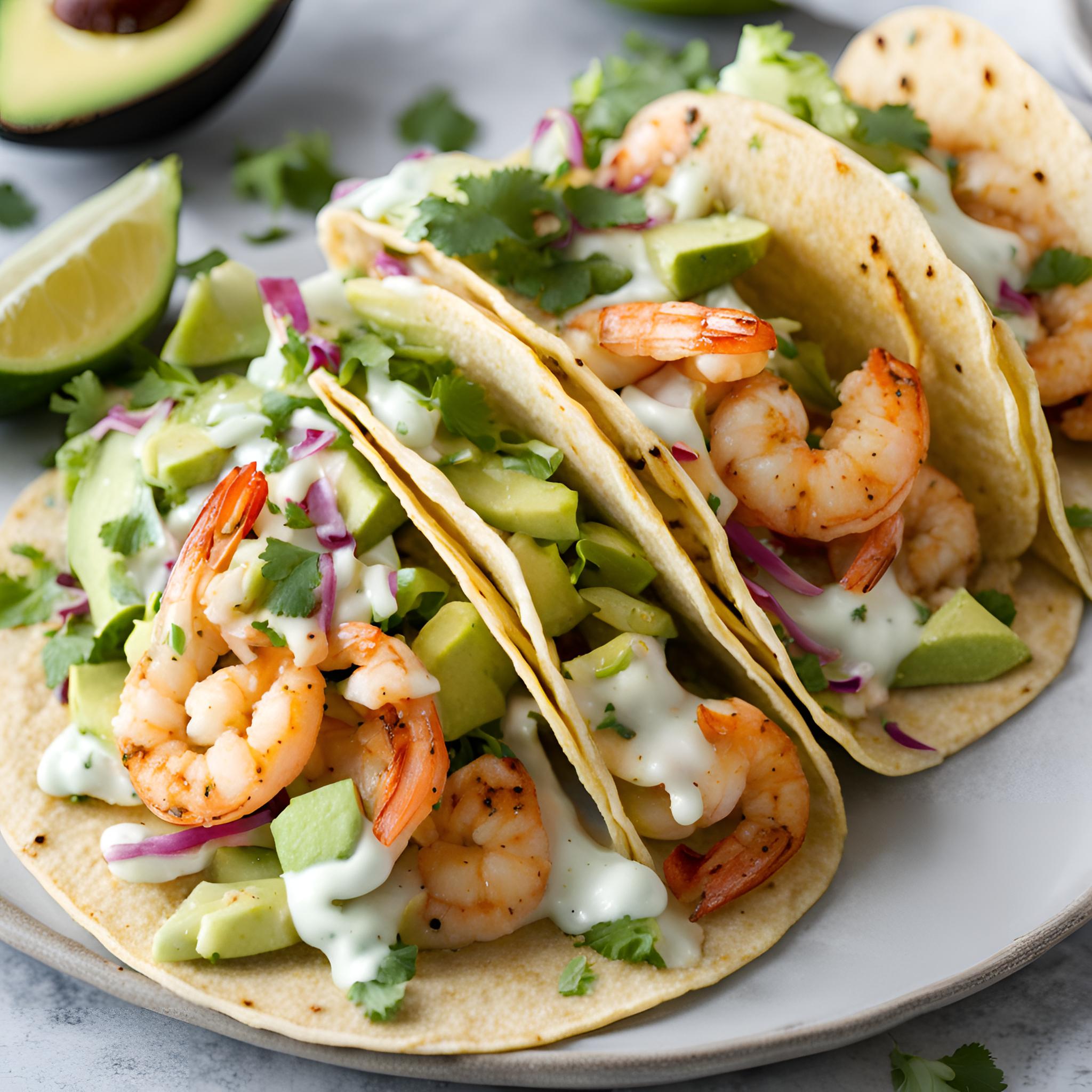 Spicy Southwest Shrimp Tacos with Avocado Crema