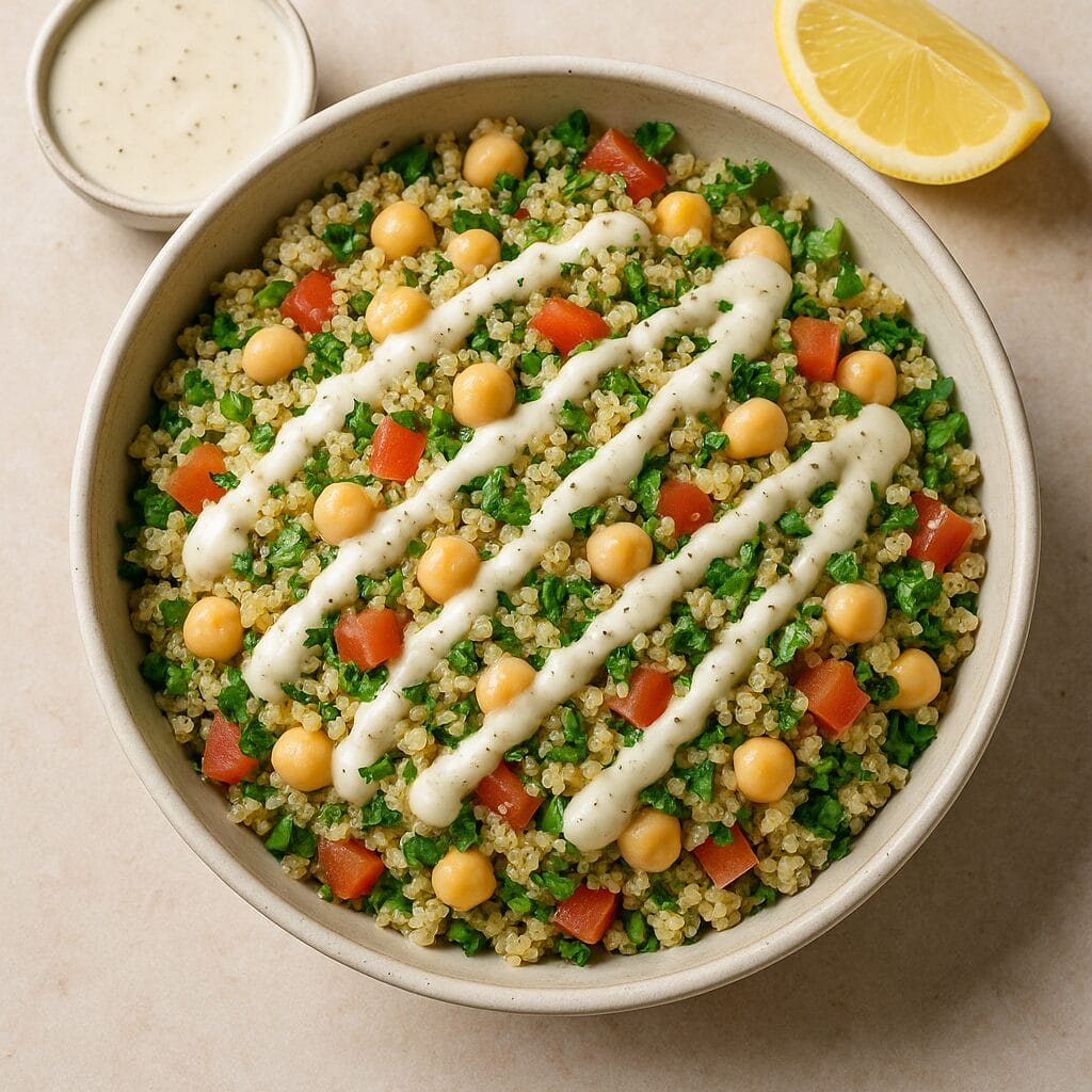 Harissa-Spiced Chickpea and Quinoa Salad with Lemon Dressing
