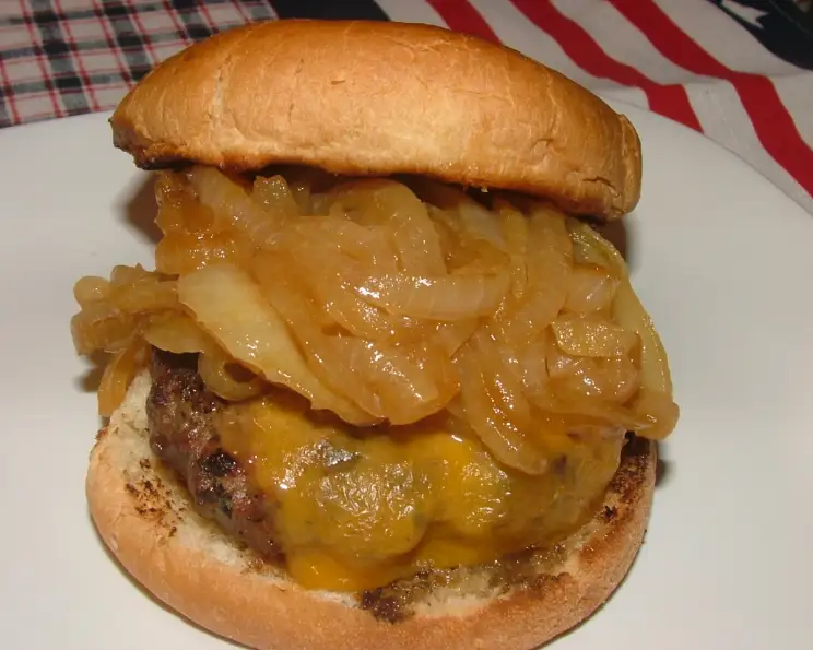 Grilled Newt's Style Burger with Beer-Infused Onion Jam