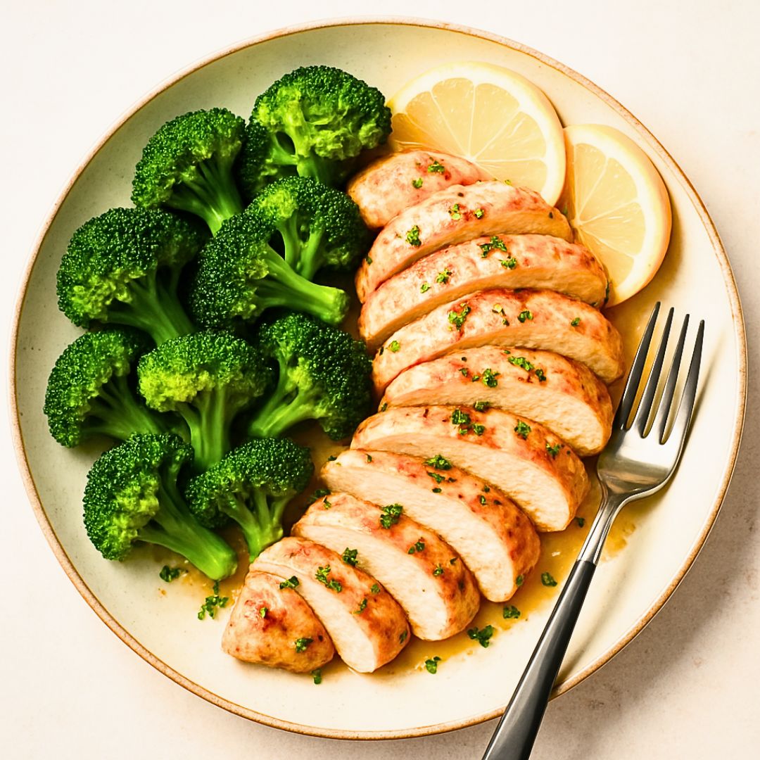 Crispy Lemon-Herb Chicken with Garlic Broccoli