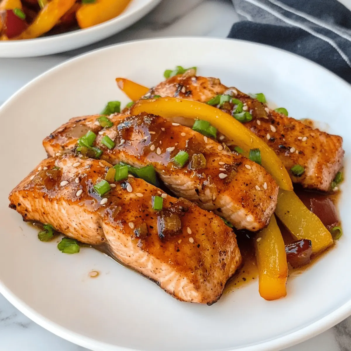 Sesame-Ginger Taj Mahal Glazed Salmon with Stir-Fried Greens