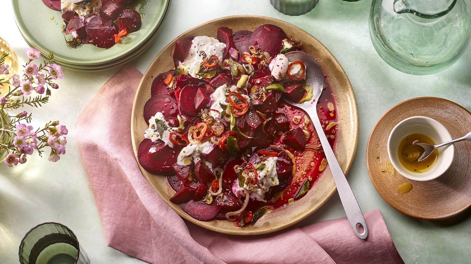 Tasmanian Pepperberry and Beetroot Salad with Finger Lime Dressing