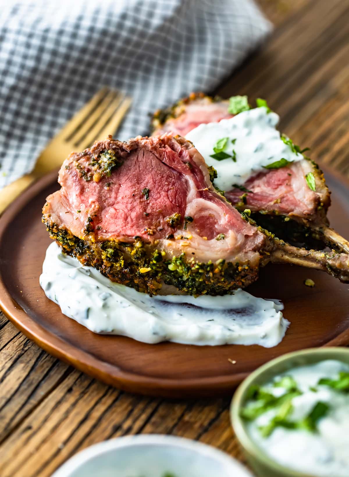 Baked Herb-Crusted Lamb Chops with Mint Yogurt Sauce