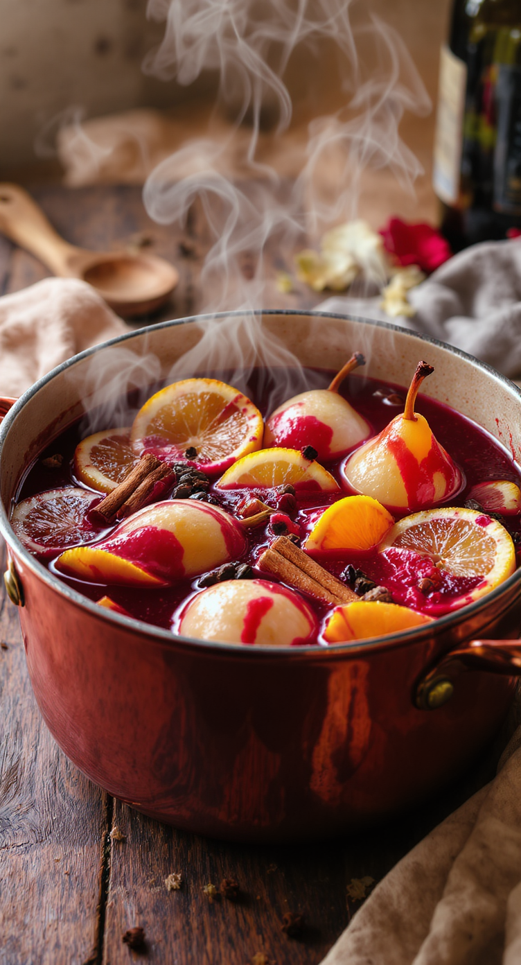 Cinnamon-Spiced Poached Pears in Red Wine
