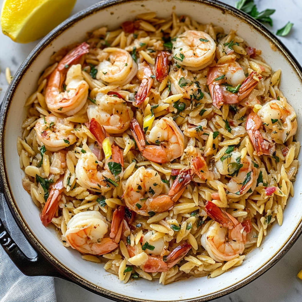 One-Pot Garlic Butter Shrimp with Parmesan Orzo