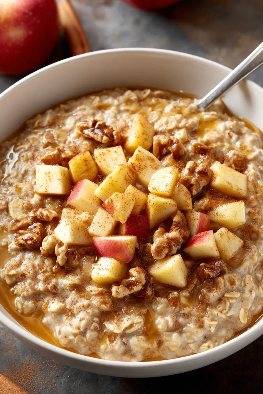 Warm Cinnamon-Spiced Apple Oatmeal with Maple Drizzle
