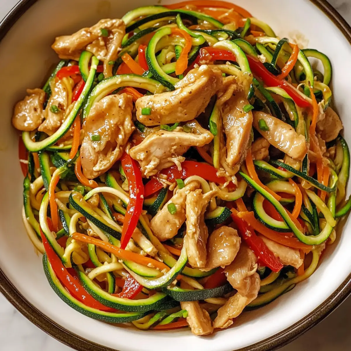 Zucchini Noodle Stir-Fry with Spicy Sesame Chicken
