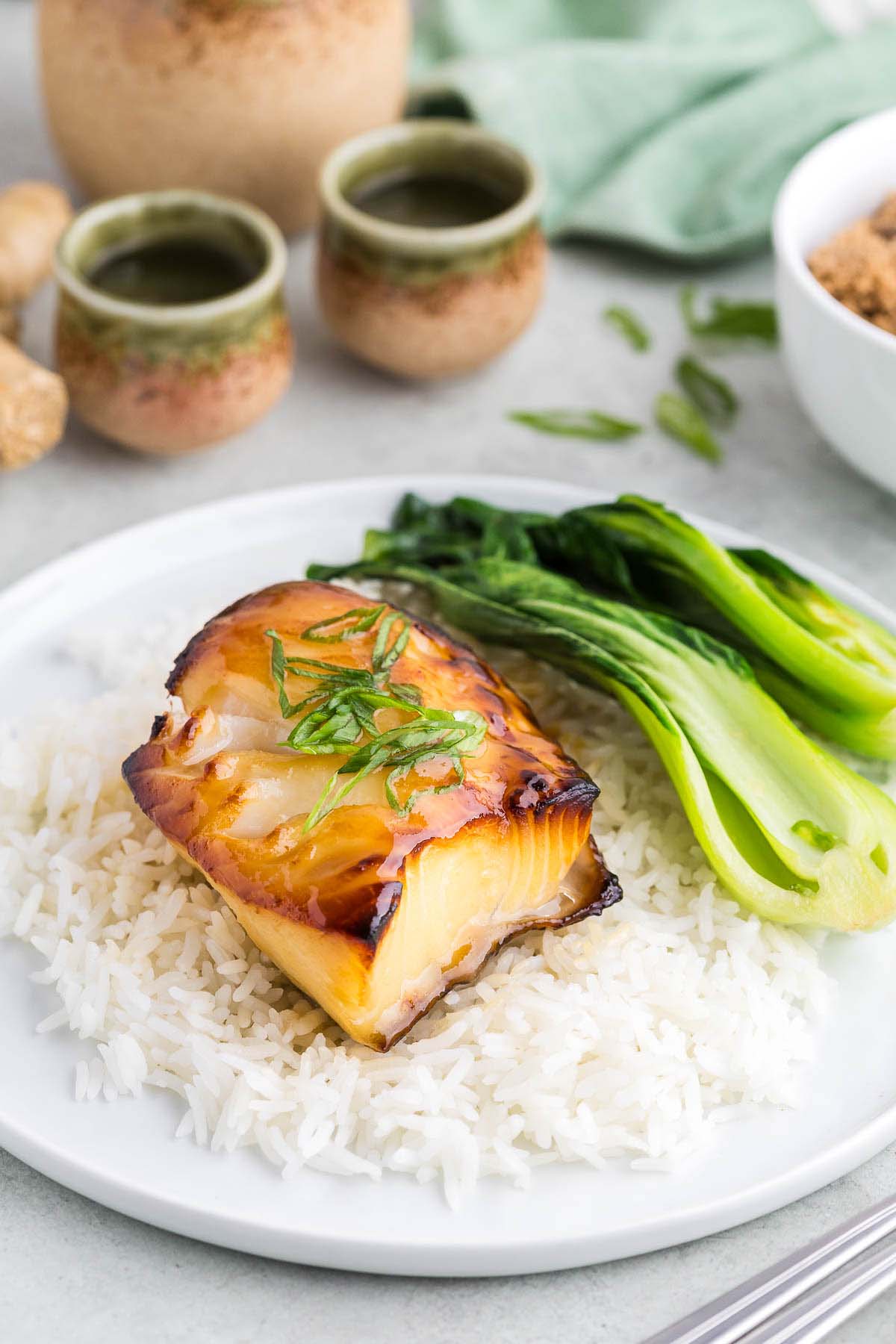 Pan-Seared Chilean Sea Bass with Miso-Glazed Eggplant