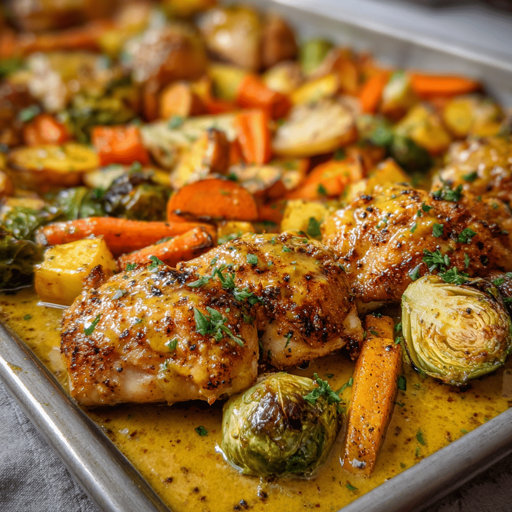 Pan-Seared Chicken with Honey Mustard Glaze and Roasted Sweet Potatoes