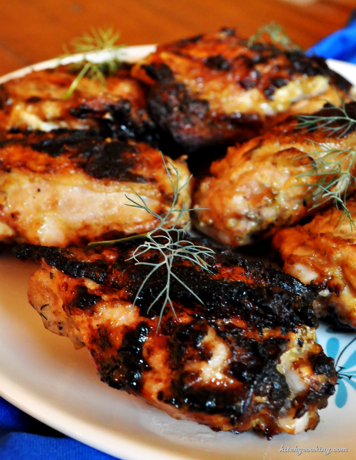 Grilled Kansas City-Style BBQ Chicken Thighs with Tangy Mustard Sauce