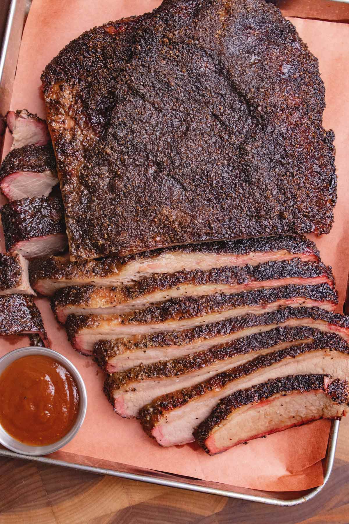 Grilled Texas-Style Smoked Brisket with Spicy BBQ Sauce