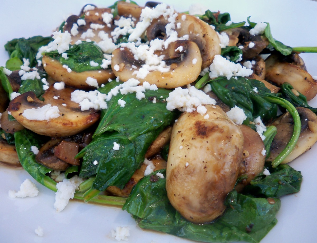 Sautéed Spinach and Mushroom Rice Bowl with Garlic and Lemon