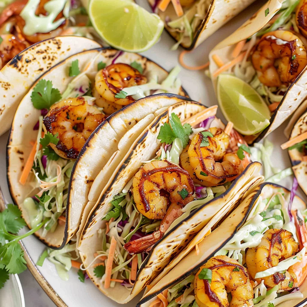 Smoked Tequila Shrimp Tacos with Cilantro Lime Slaw