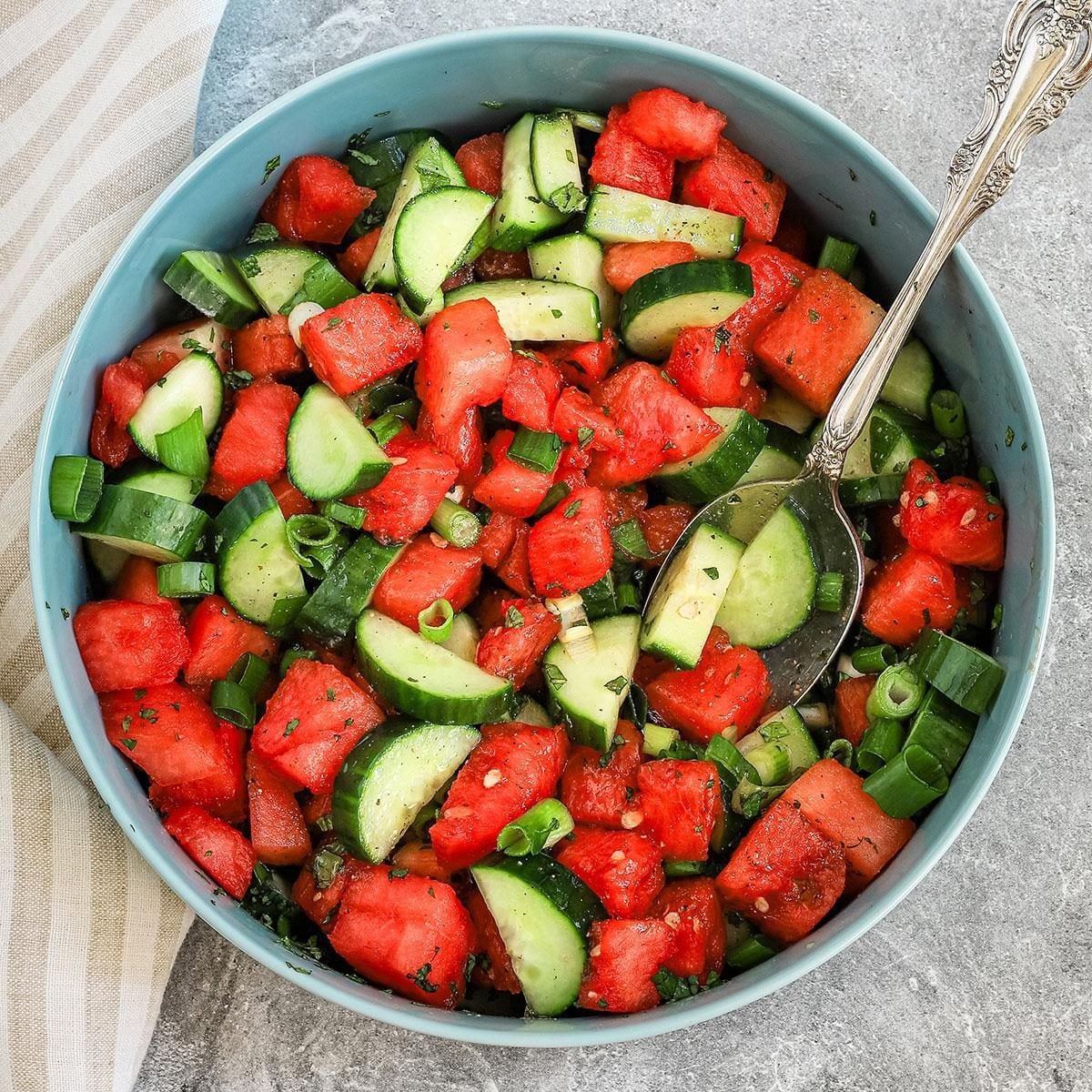 Cucumber and Watermelon Detox Salad with Cilantro-Lime Dressing