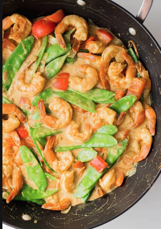 Coconut-Lime Shrimp Stir Fry with Bell Peppers and Snow Peas