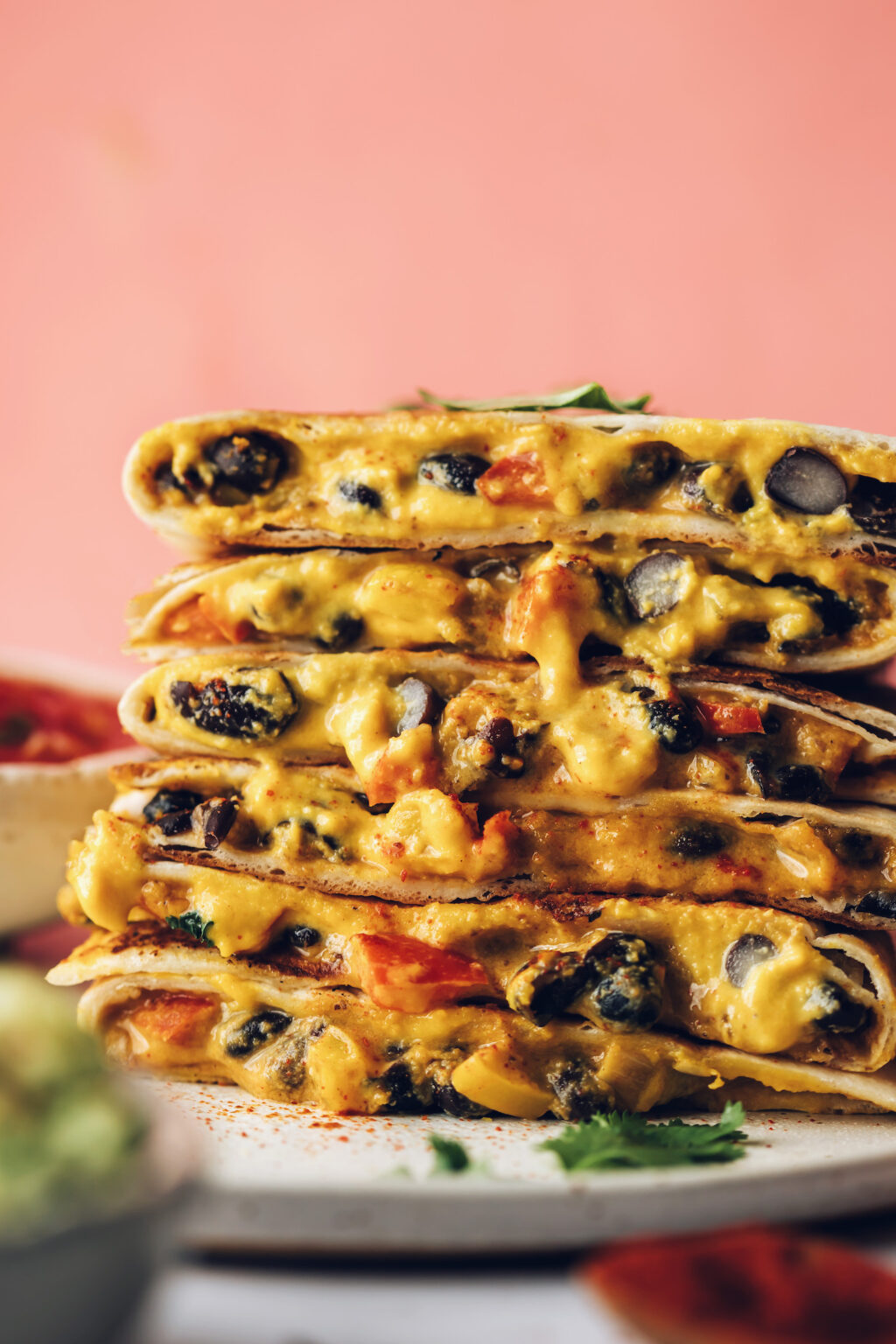 Colorful Veggie Quesadillas with Black Bean Spread
