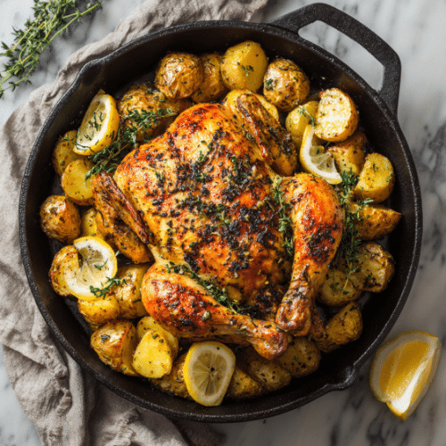 Ring-Style Lemon Herb Chicken with Crispy Potatoes