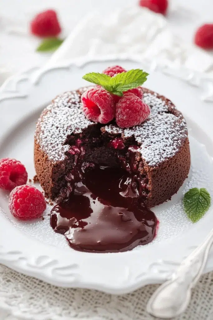 Chocolate-Chili Lava Cakes with Raspberry Coulis