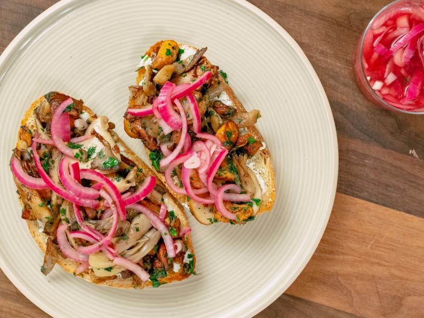 Open-Faced Ham and Cheese Tartine with Mustard and Pickled Onions