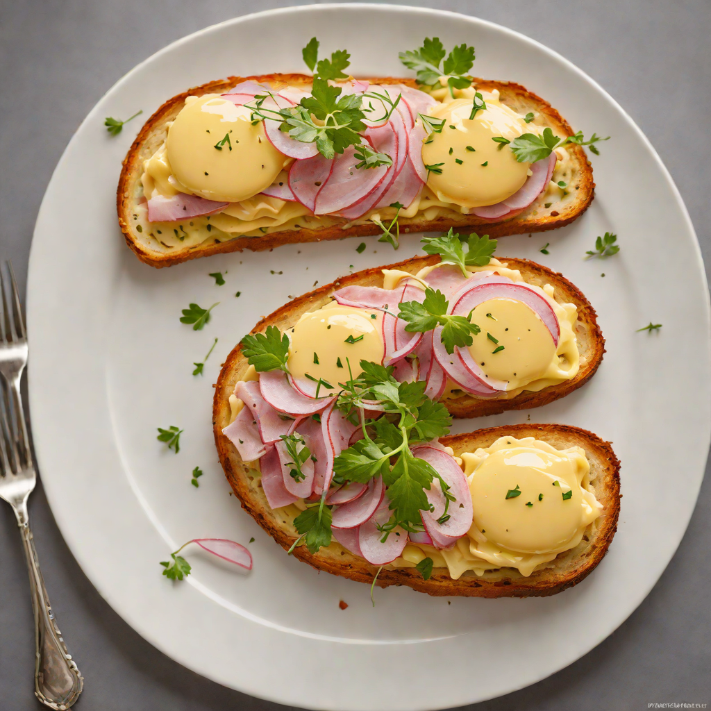 Open-Faced Ham and Cheese Tartine with Mustard and Pickled Onions