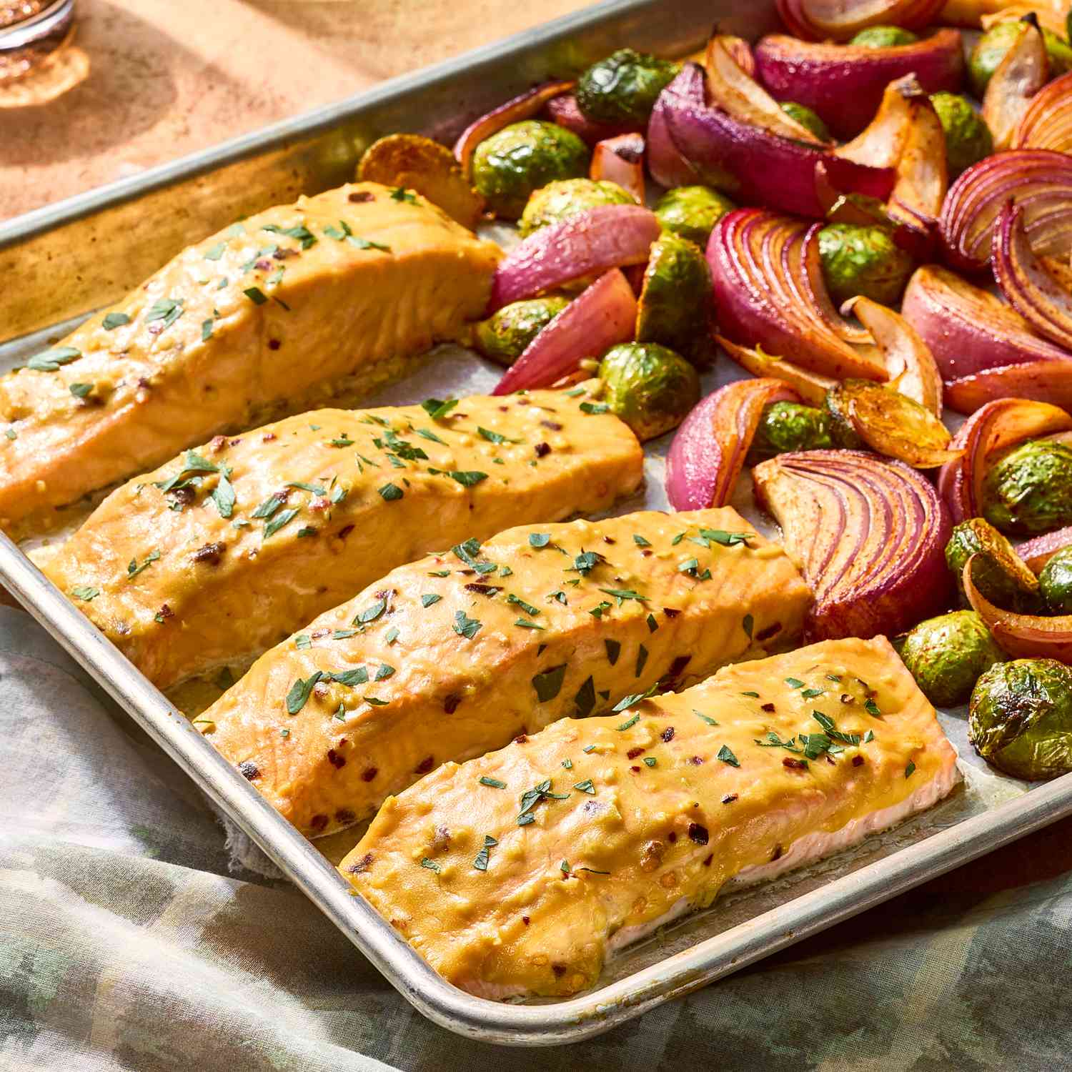 Sheet Pan Honey-Soy Glazed Salmon with Sesame Greens