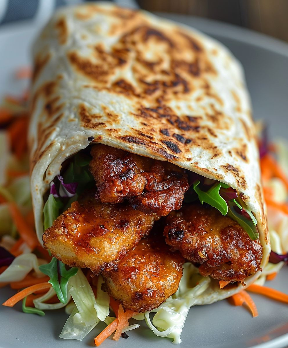 Crisped Korean BBQ Chicken Wrap with Gochujang Mayo