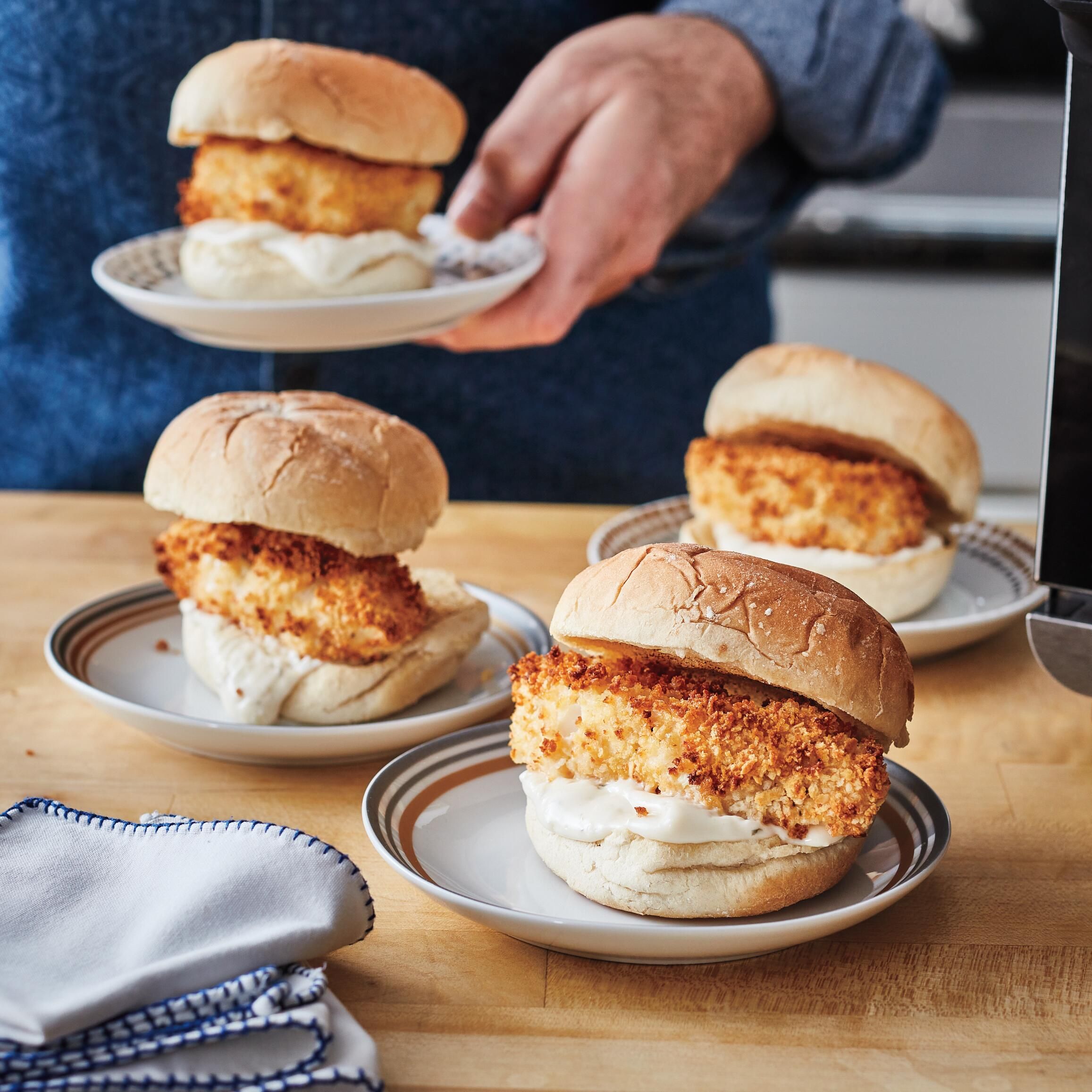 Air Fryer Crispy Fish Sandwich with Pickled Slaw and Lemon Aioli