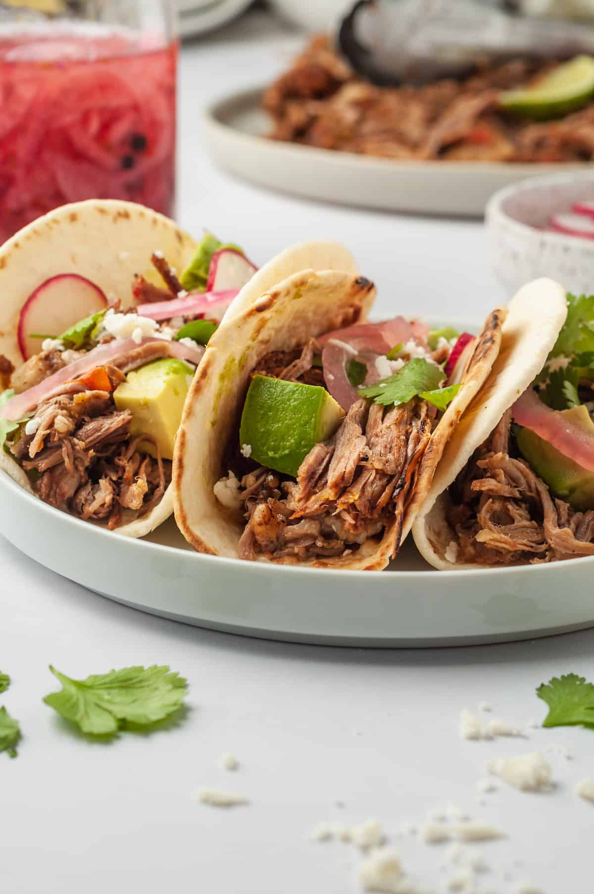 Smoked Pork Carnitas Tacos with Pickled Red Onion