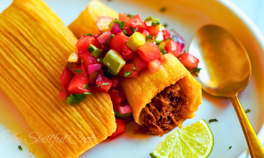 Baked Tamales with Spiced Pork and Ancho Chile Sauce