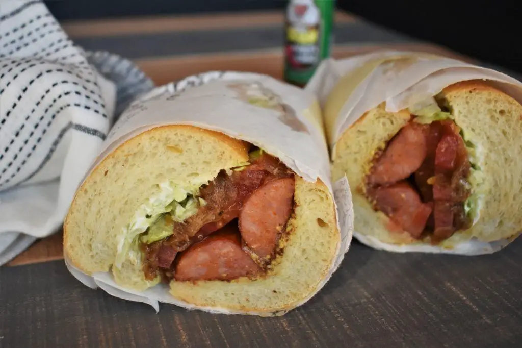 Polish Boy Sausage Sandwich with Spicy Coleslaw