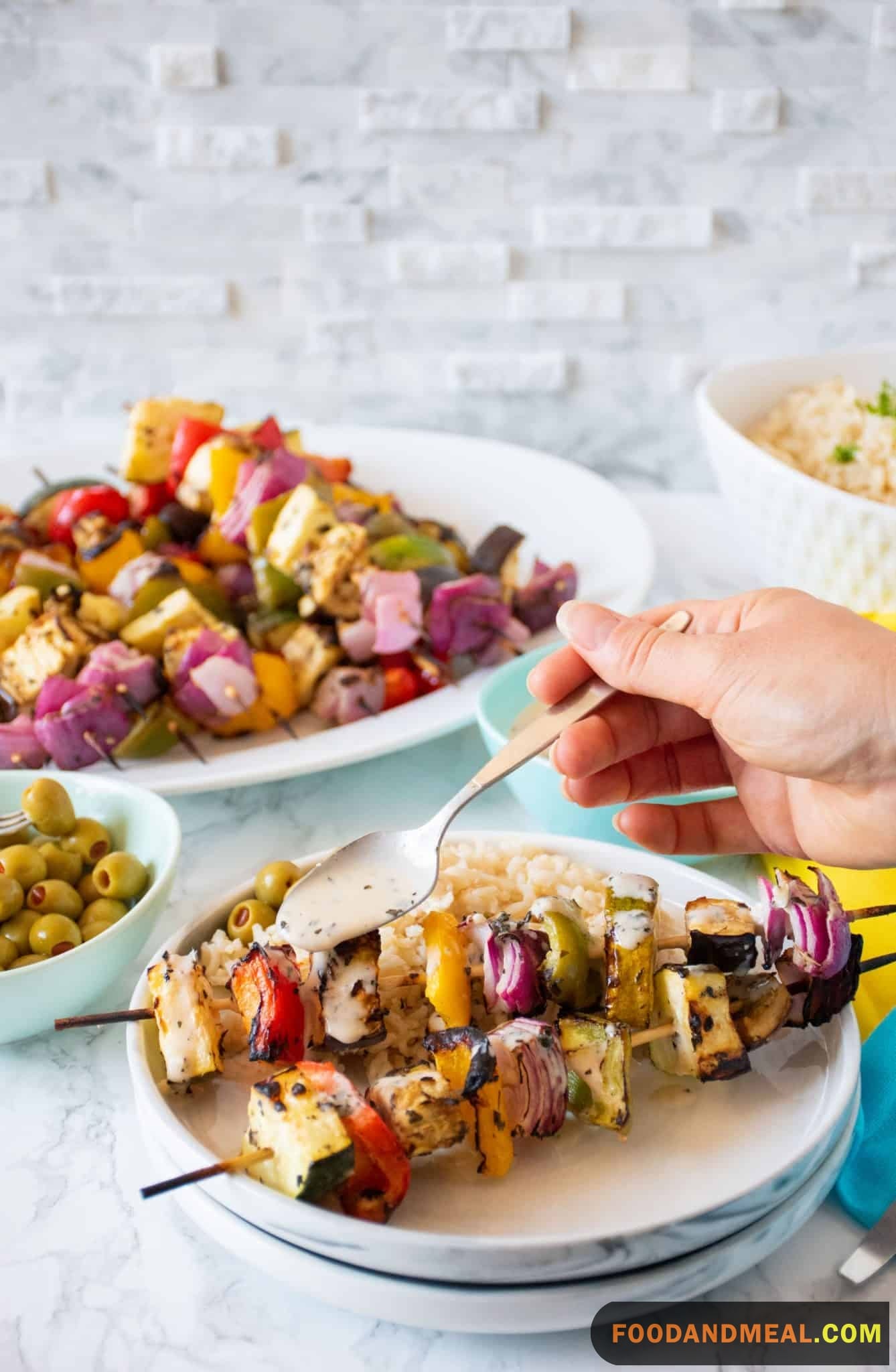 Wood-Fired Mediterranean Vegetable Skewers with Za'atar Yogurt Dip