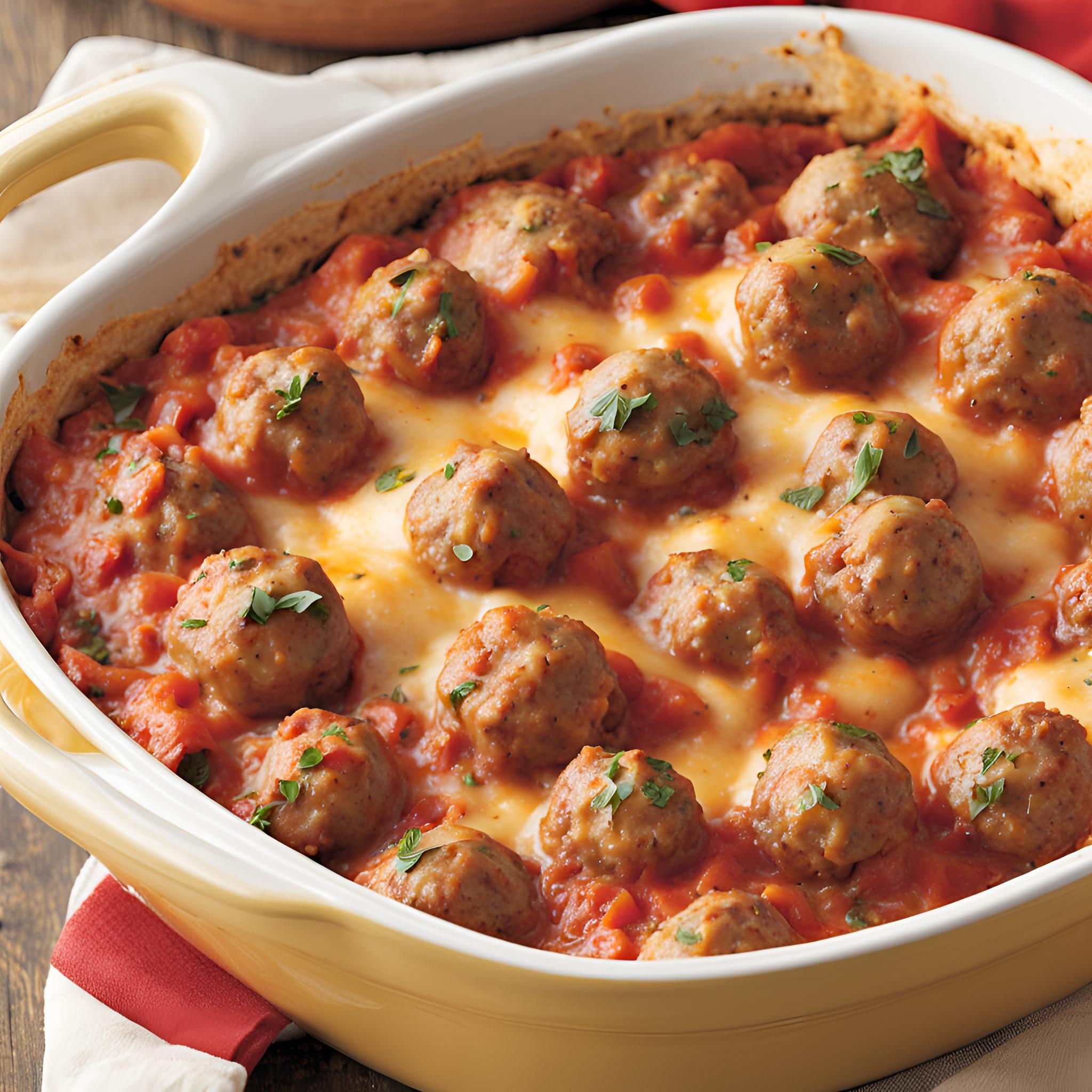 Baked Italian-Style Meatball and Polenta Casserole